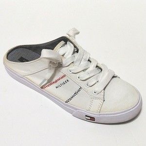 Tommy Hilfiger Women 8.5 White Canvas Slip On Mule Sneakers Vintage Casual Shoes